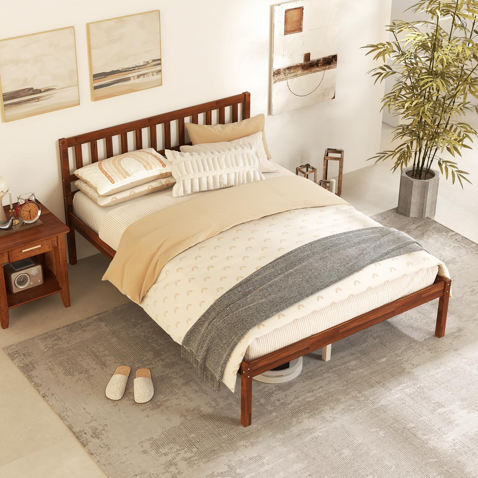 Wood Platform Bed Frame with Headboard