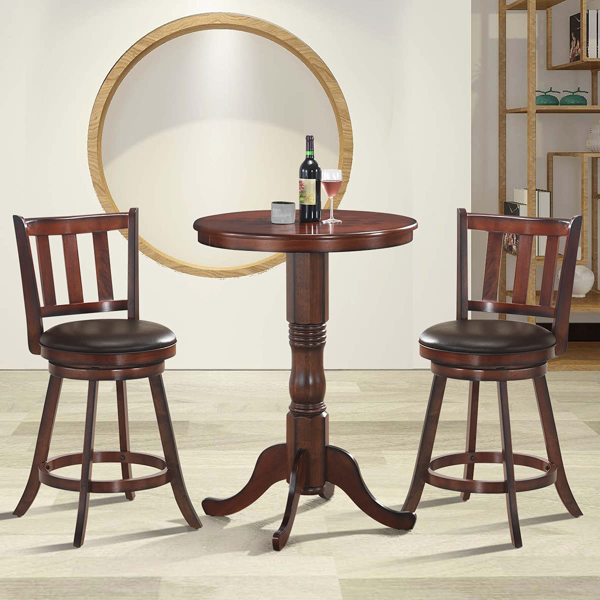 Bar Stools Set of 2/4, Counter Height Dining Chair, Fabric Upholstered 360 Degree Swivel, PVC Cushioned Seat