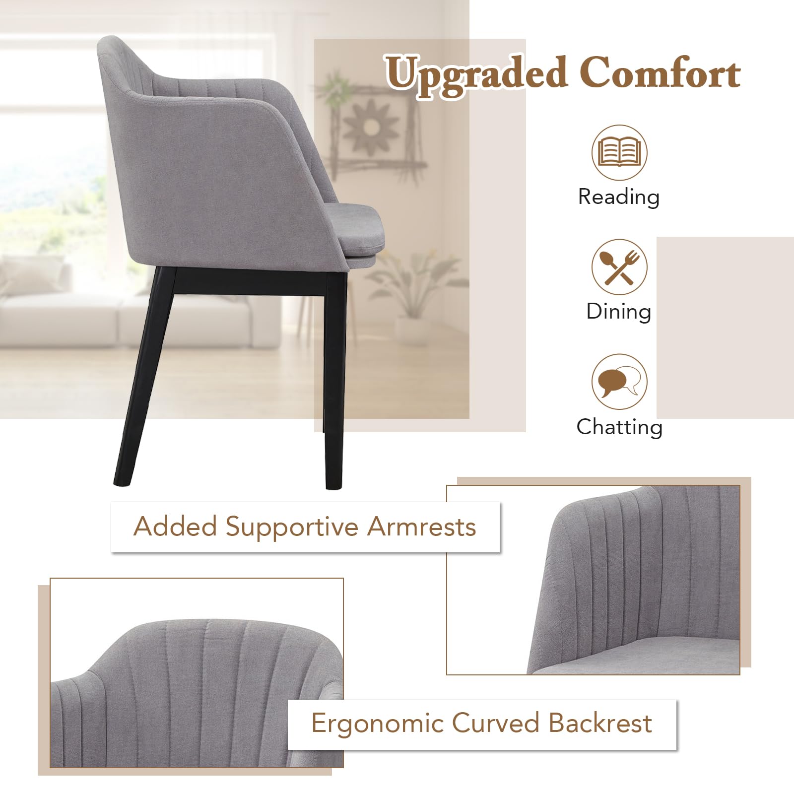 Modern Dining Chairs Set of 2/4, Upholstered Velvet Accent Chairs w/Curved Backrests & Rubber Wood Legs
