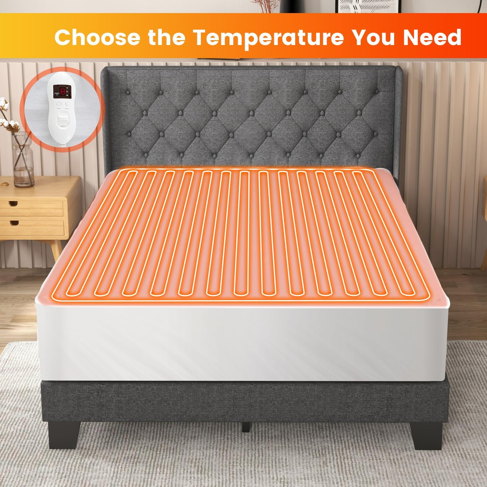 Heated Mattress Pad Twin, Single Electric Mattress Pad Bed Warmer with 8 Heat Settings & 10H Timer, Overheat Protection, Machine Washable