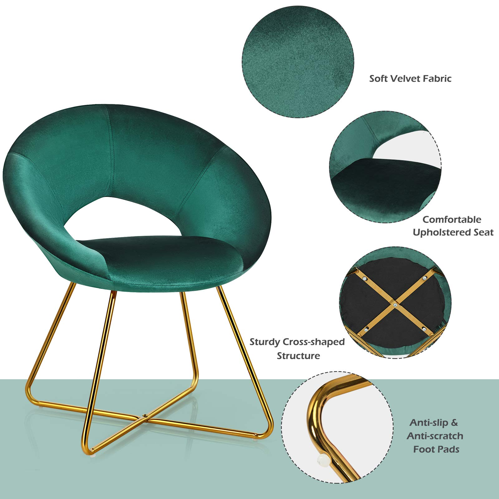 Modern Comfy Cute Upholstered Vanity Desk Chair w/Metal Legs