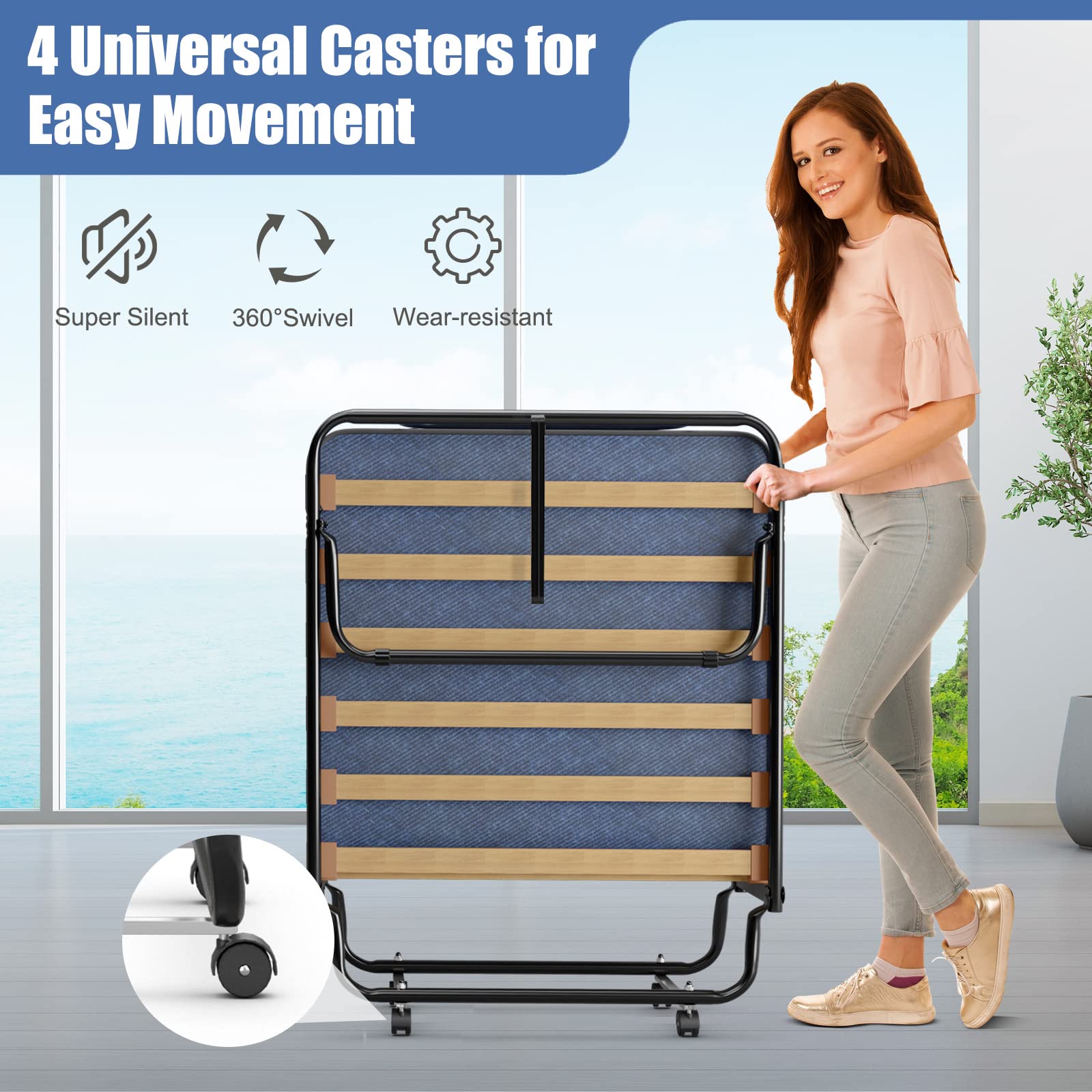 Portable Folding Rollaway Bed with Steel Frame & Memory Foam Mattress