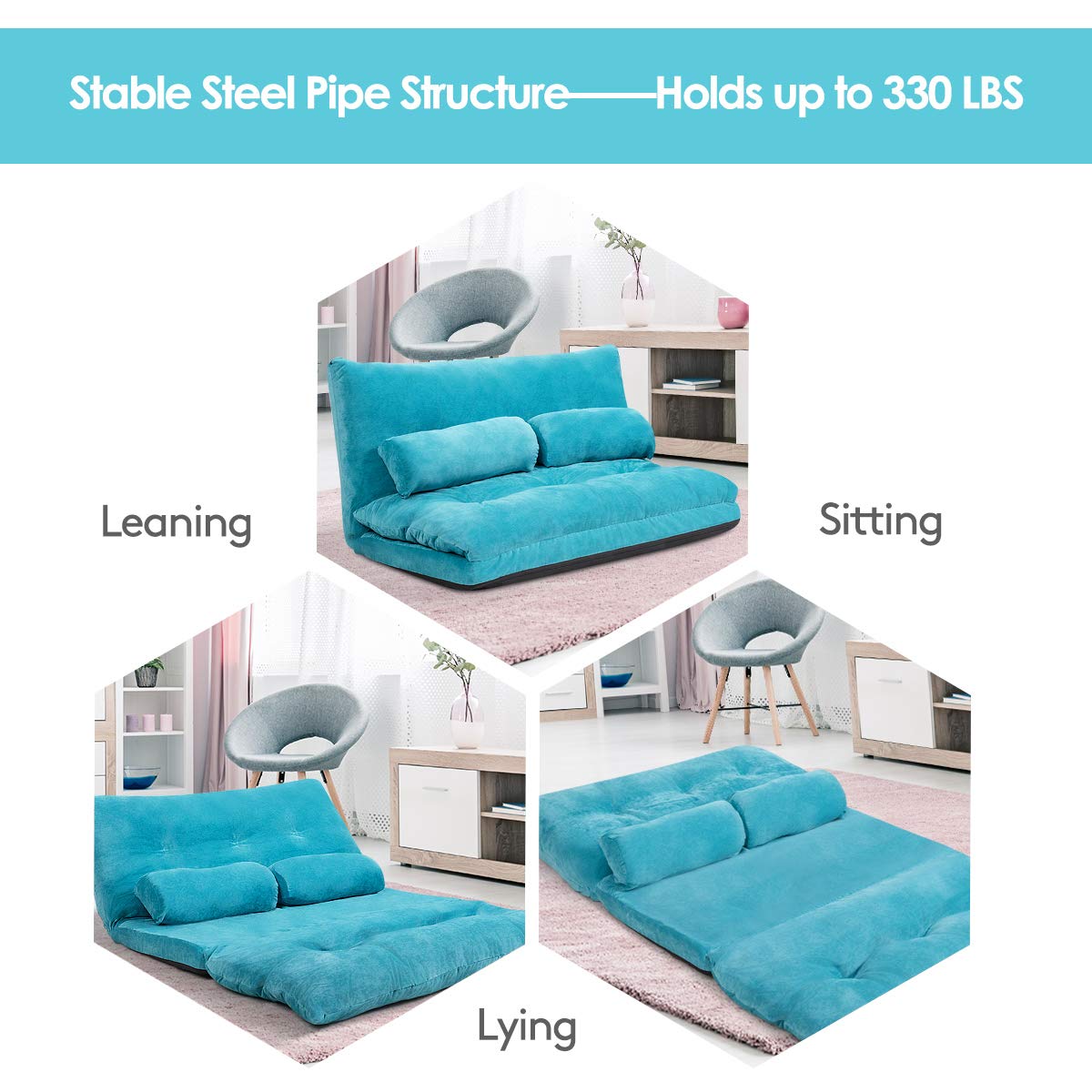 Multi-Functional 6-Position Foldable Lazy Floor Sofa with 2 Pillows