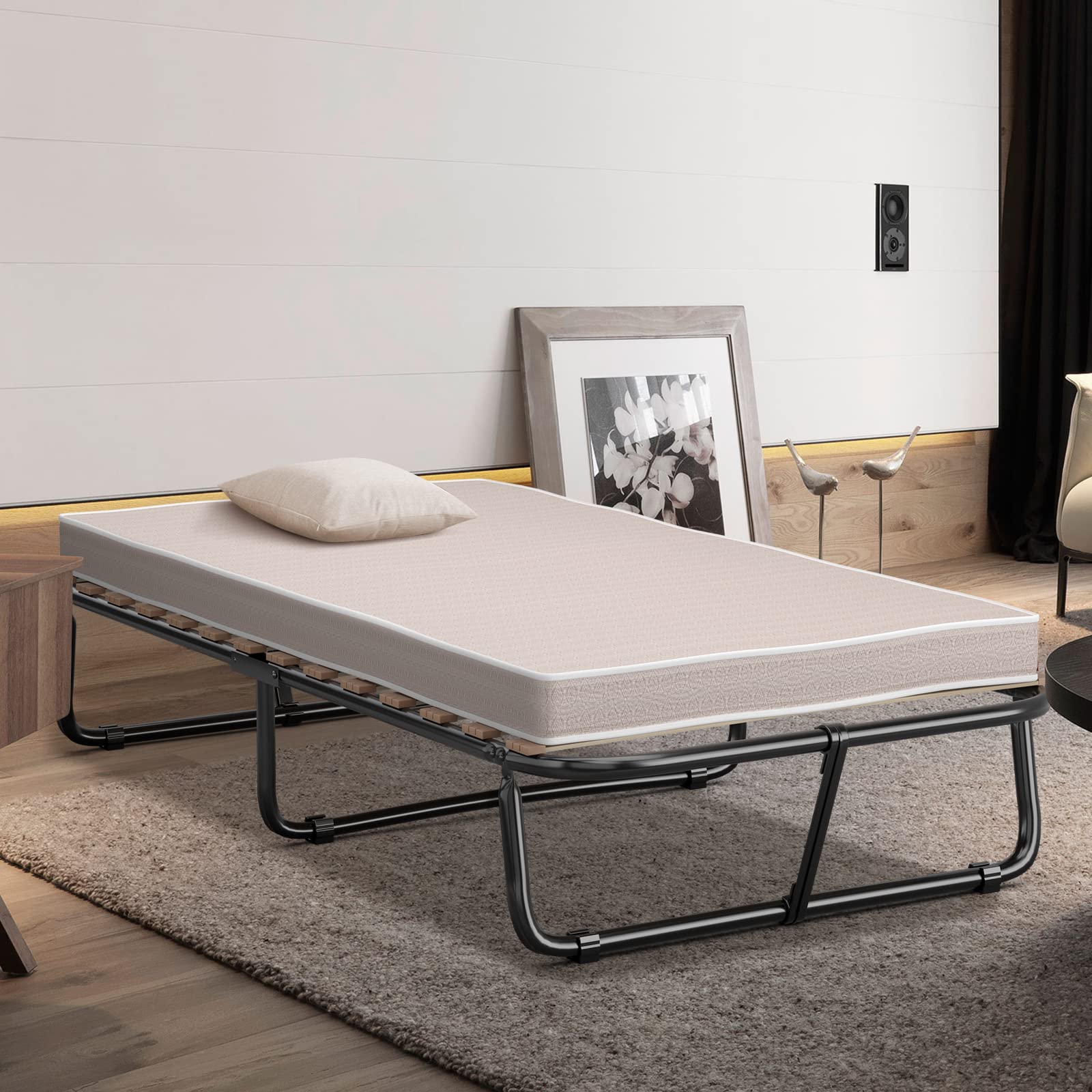 Twin Size Folding Rollaway Bed with Mattress for Adults