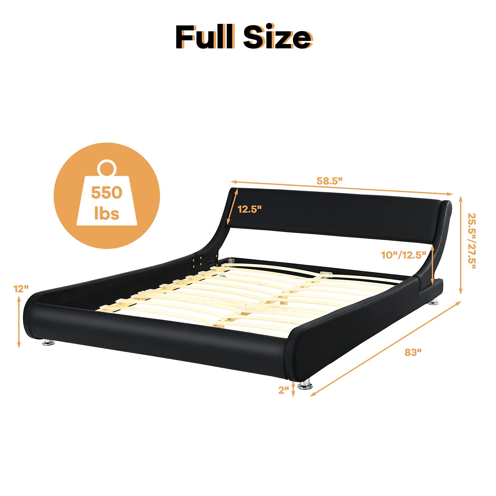 Faux Leather Bed Frame with Adjustable & Upholstered Headboard