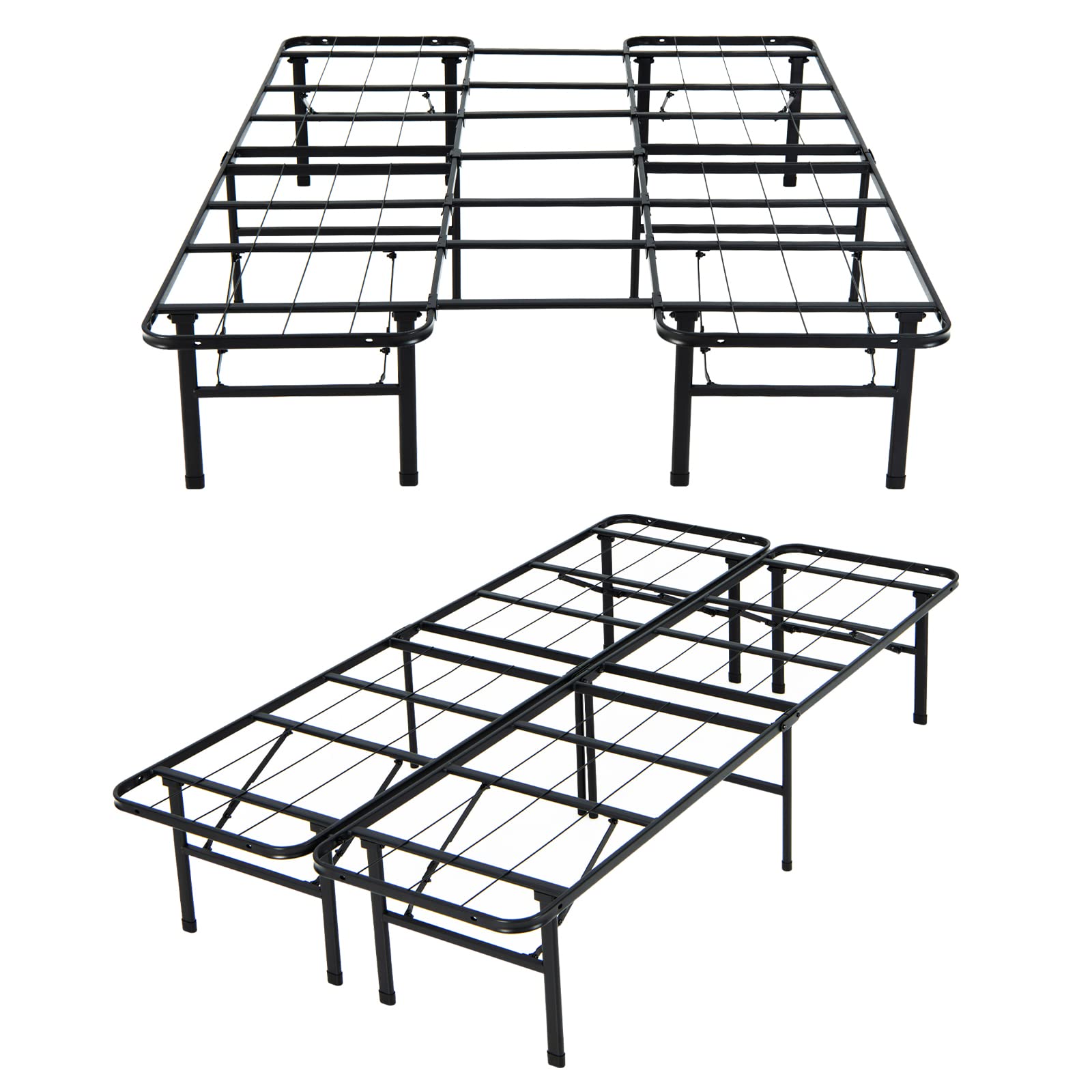 2 in 1 Folding Metal Bed Frame,Twin/Full- Queen/King Size Portable Bed Base