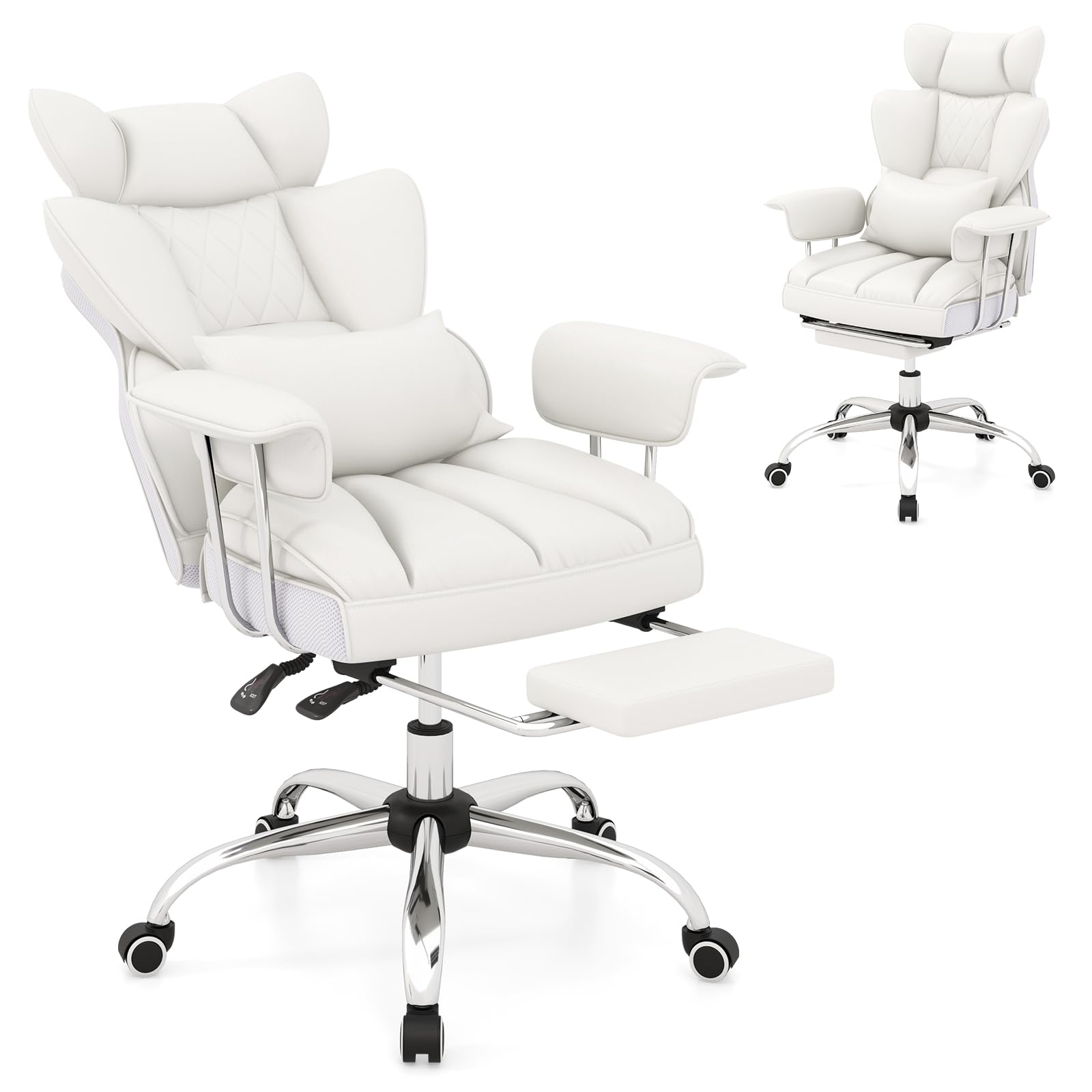 400 LBS Big and Tall Office Chair, PU Leather Executive Desk Chair w/Retractable Footrest