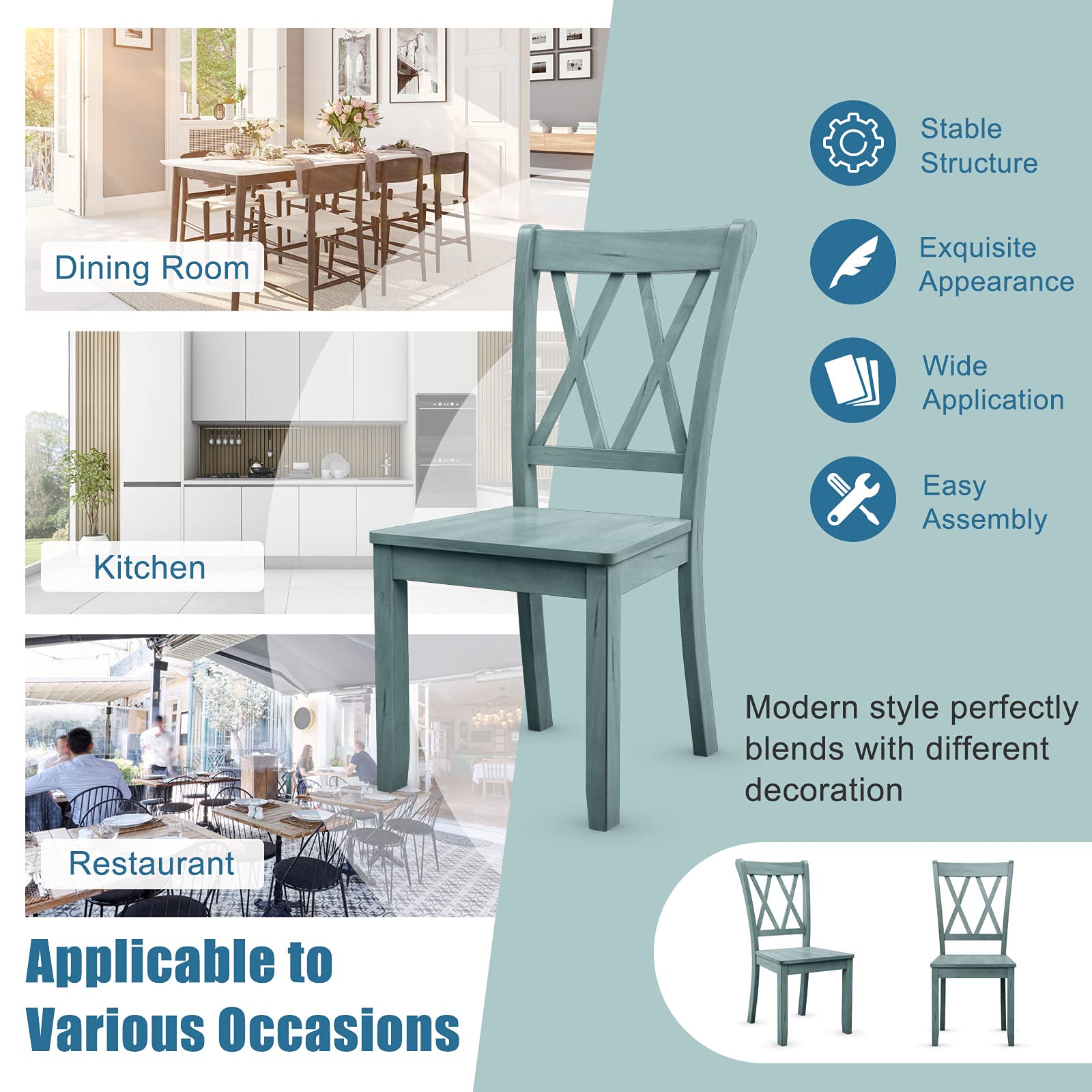 Set of 2/4 Dining Chairs, Rubber Wood Dining Room Chair, Farmhouse Dining Side Chairs