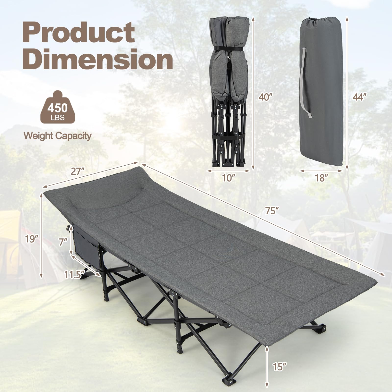 Camping Cot for Adults, Portable Folding Bed for Sleeping with Pad & Pillow Lightweight Tent Cot with Carry Bag