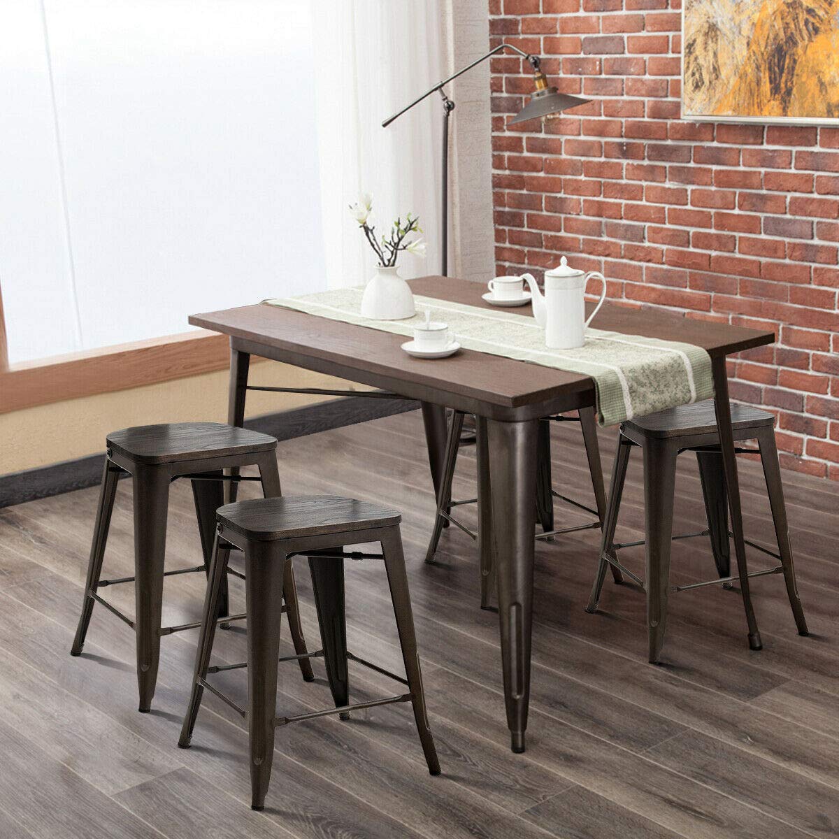 Dining Chairs Set of 4, Metal Counter Height Bar Stools Stackable Industrial Vintage Tolix Style