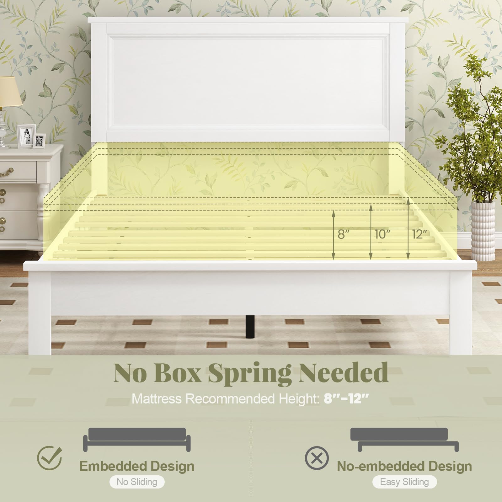 Wood Platform Bed Frame with Headboard, Mid Century Platform Bed Frame with Solid Wood Legs & Wooden Slat Support
