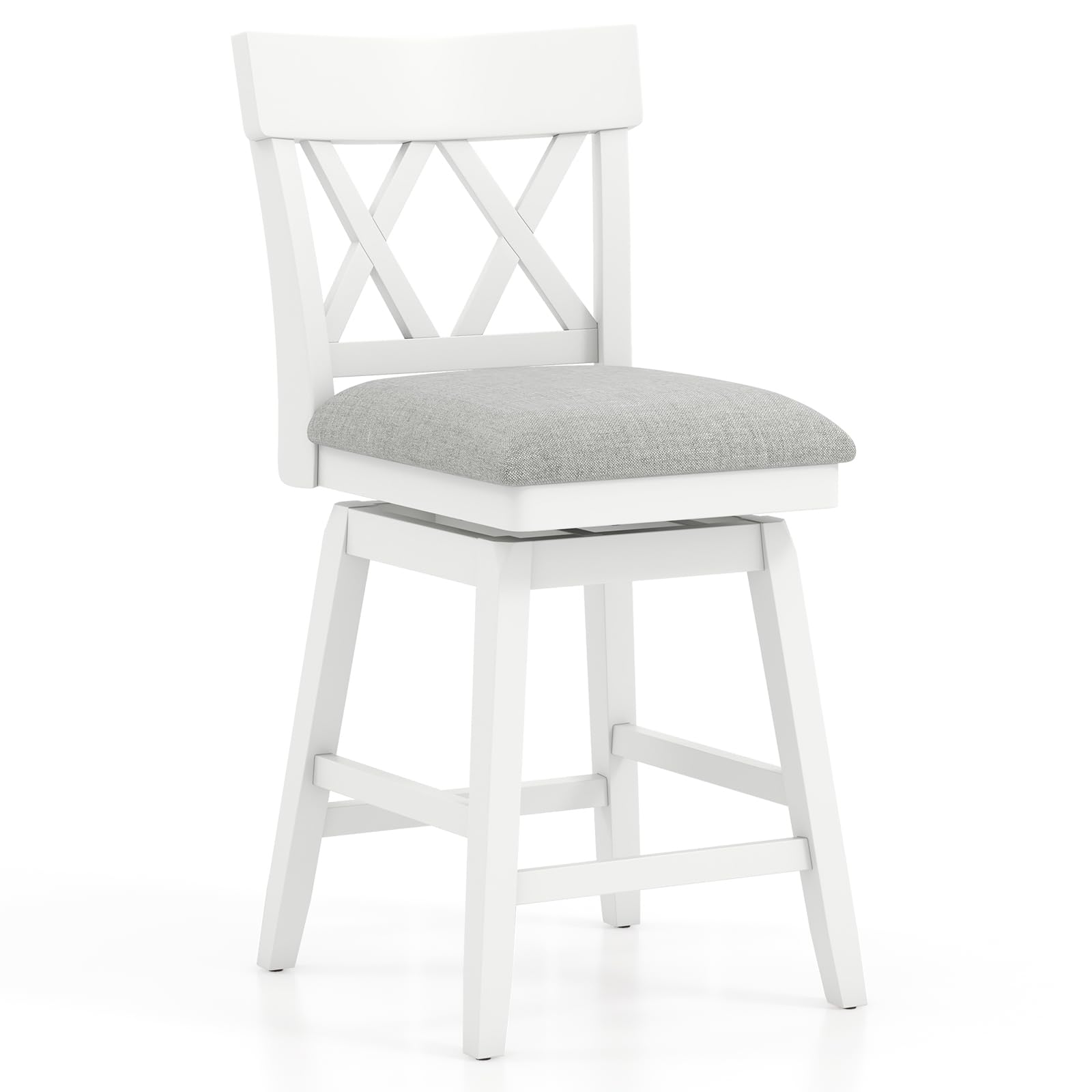 Swivel Counter Height Bar Stool with Contoured Backrest, Padded Seat & Rubber Wood Legs
