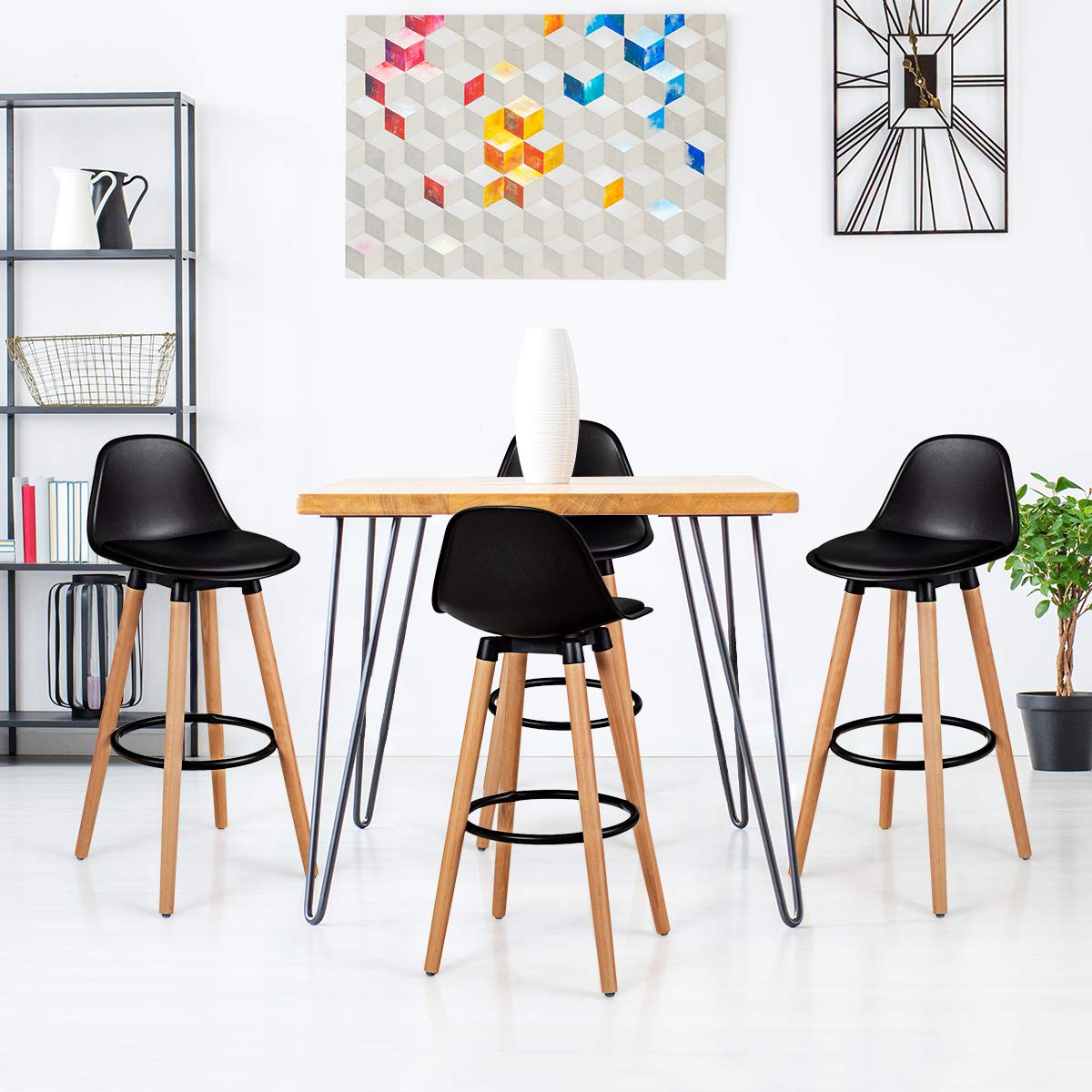 Bar Stools Set of 2/4, Modern Armless Kitchen Stool with Soft PU Leather Seat