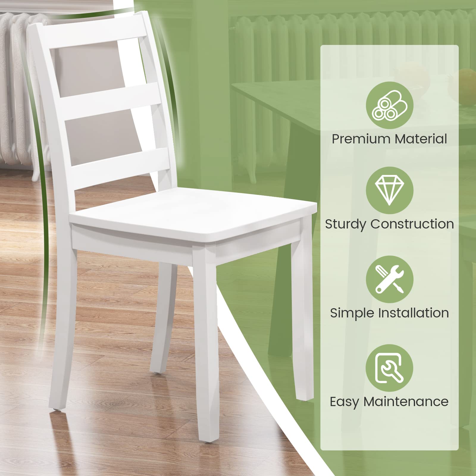 Wood Dining Chairs Set of 2/4 with Solid Rubber Wood Legs, Non-Slip Foot Pads