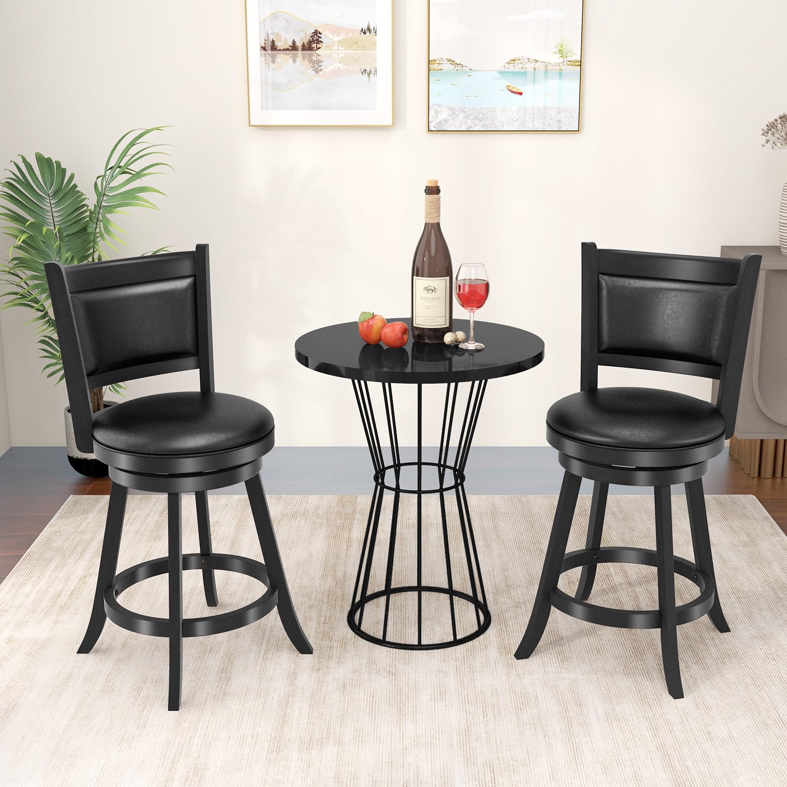 Bar Stools Set of 2/4 360 Degree Swivel, Accent Wooden Swivel Seat Counter Height Bar Stool