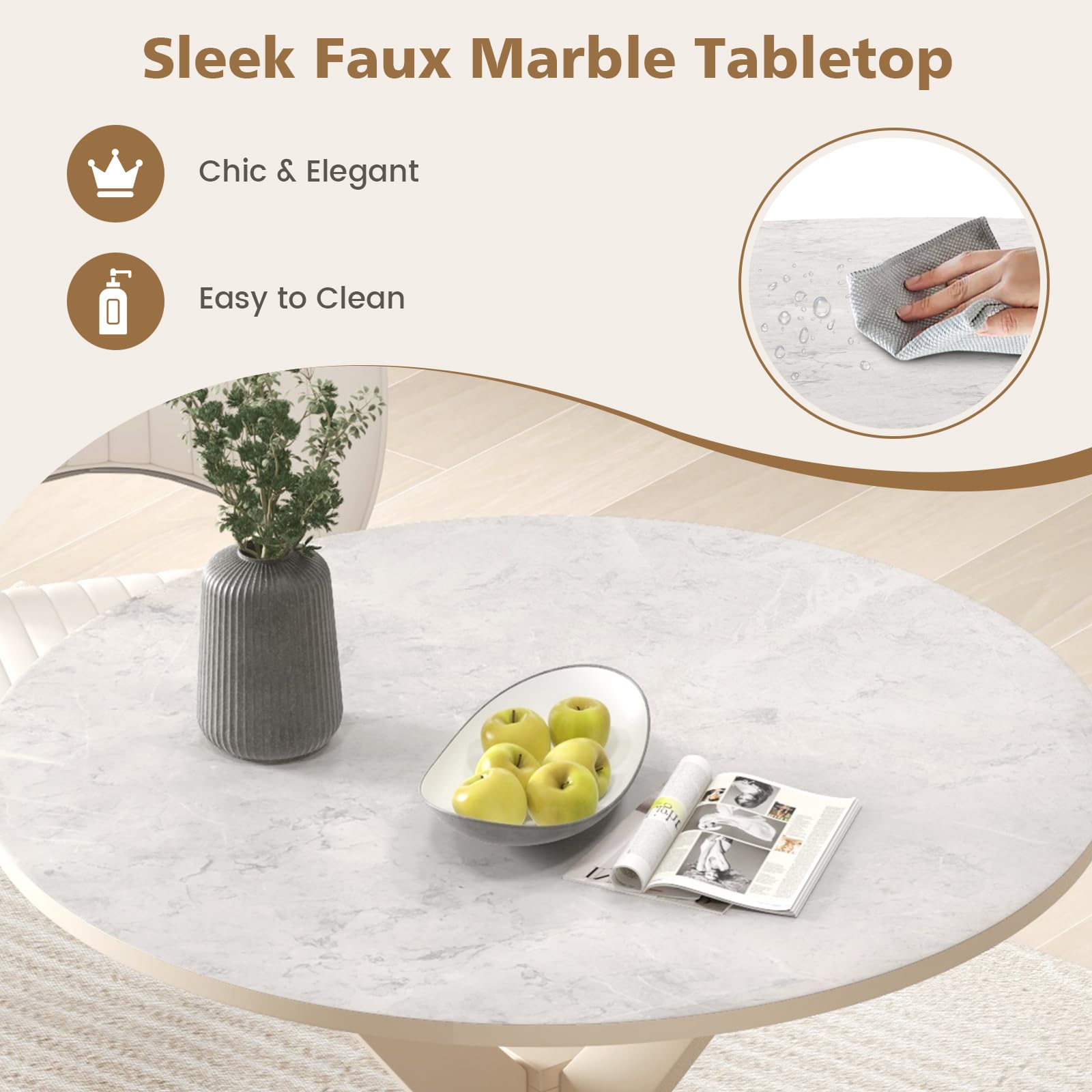 36" Round Dining Table, Solid Wood Kitchen Table with Intersecting Pedestal Base and Adjustable Foot Pads