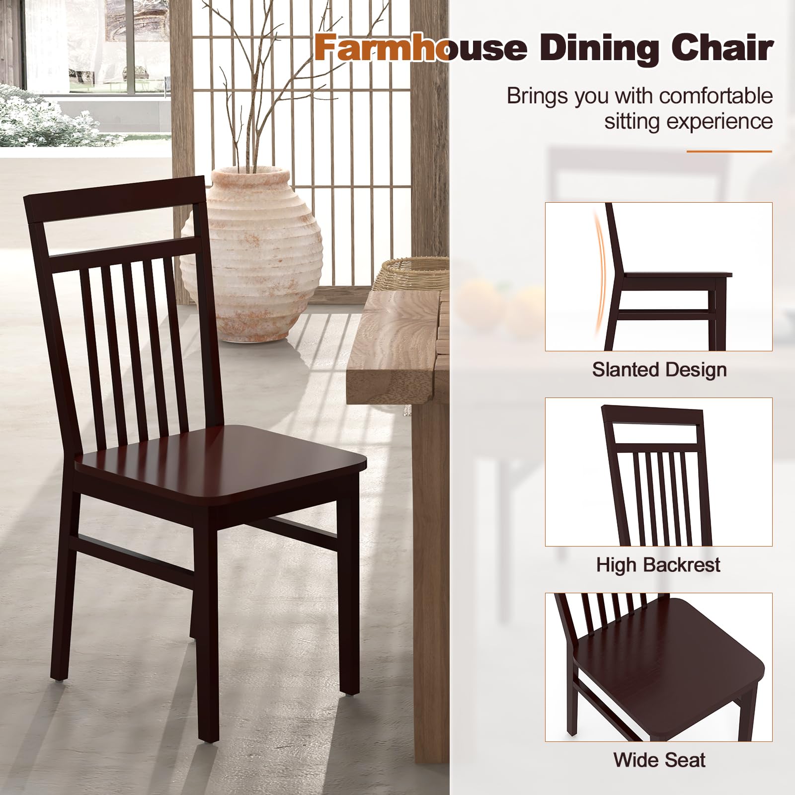 Wood Dining Chairs Set of 2/4, Kitchen Chairs with Solid Wood Frame