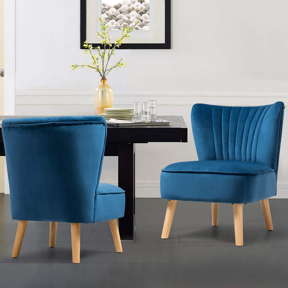 Velvet Accent Chair, Upholstered Modern Sofa Chair with Wood Legs & Thickly Padded