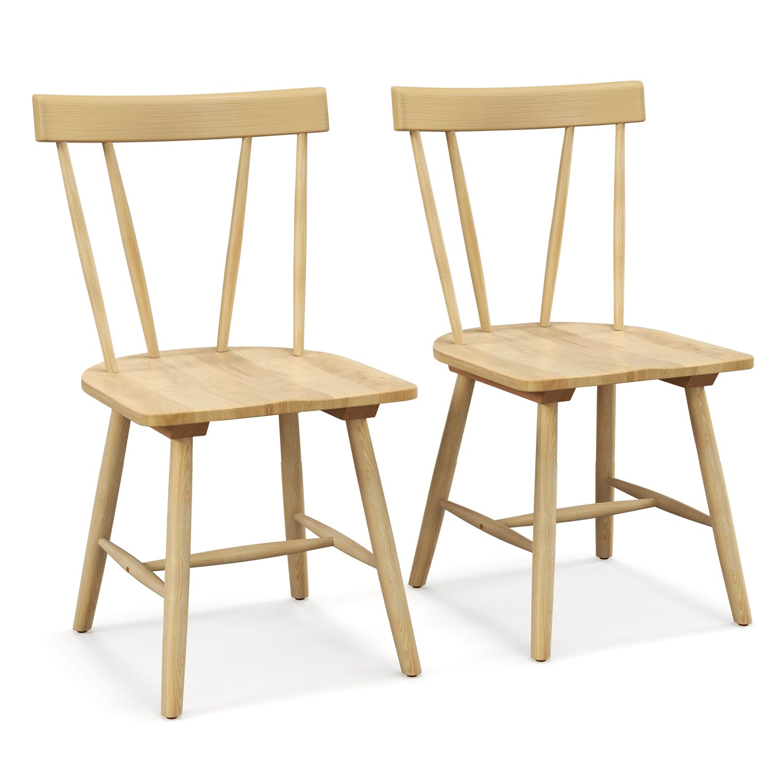 Set of 2/4 Windsor Chairs, Rubber Wood Dining Chairs with Spindle Back, Wide Seats, Anti-Slip Foot Pads