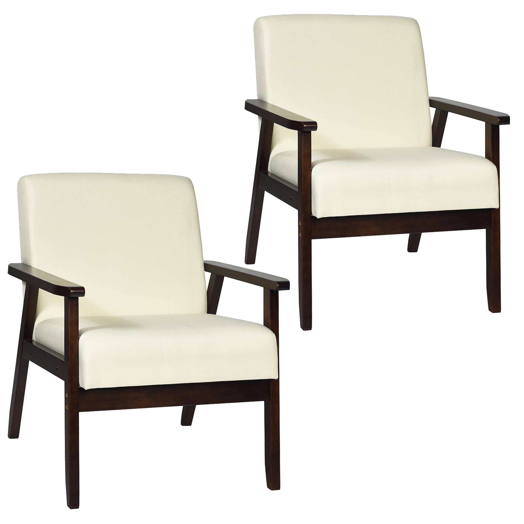Armrest Accent Chair, Upholstered Linen Fabric Lounge Chair with Rubber Wood Legs, Comfortable Backrest