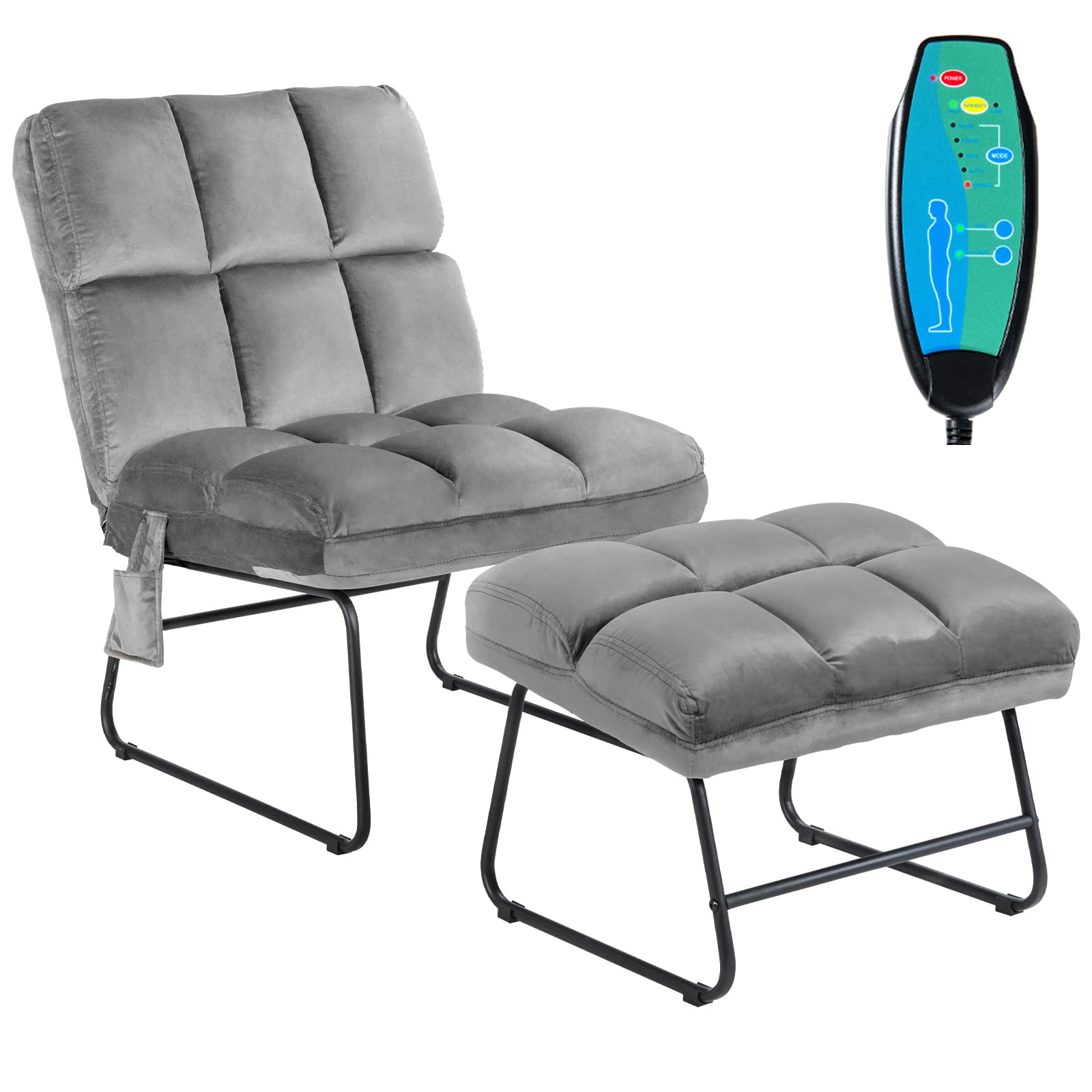 Massage Chair with Ottoman, 5 Vibration Modes & 4 Massage Motors, Velvet Fabric-Nice to Touch, Remote Control and Side Pocket