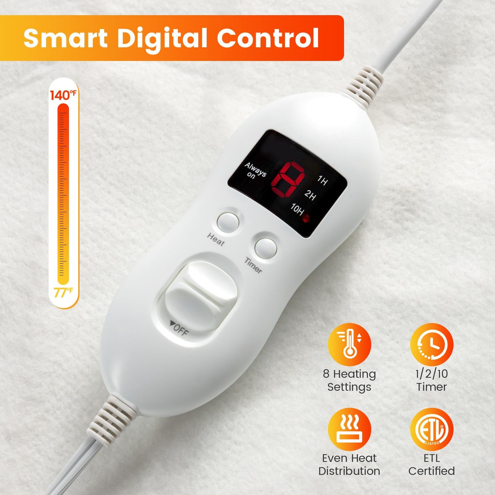 Heated Mattress Pad Twin, Single Electric Mattress Pad Bed Warmer with 8 Heat Settings & 10H Timer, Overheat Protection, Machine Washable