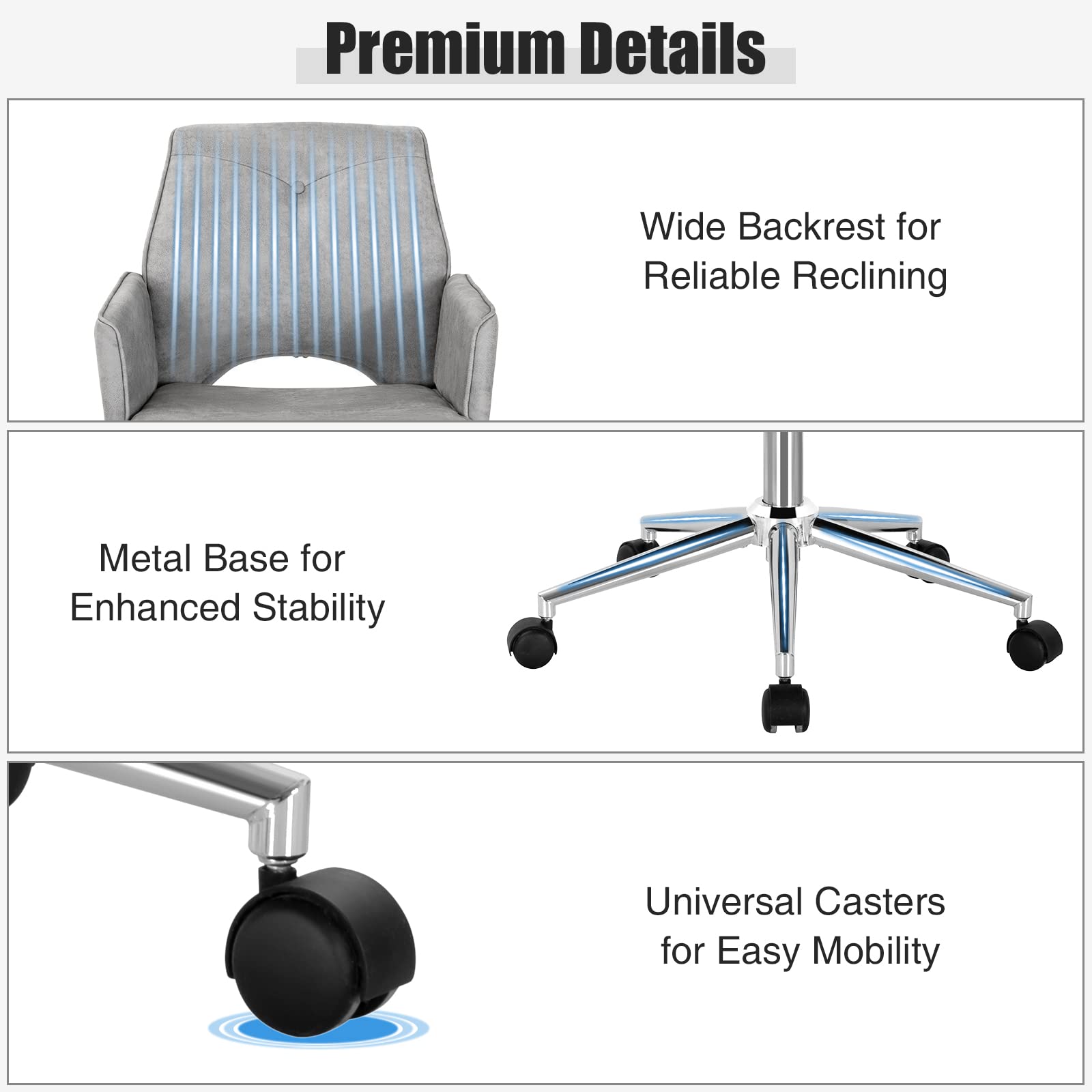 Home Office Desk Chair, Faux Leather Desk Chair with Wheels and Armrests, Height Adjustable