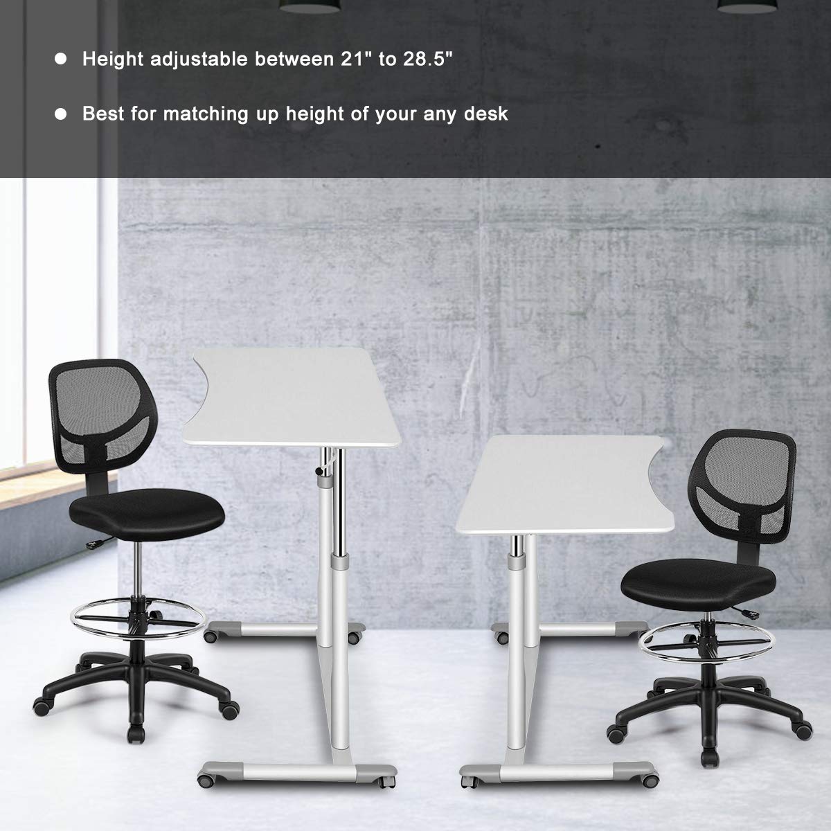 Mesh Drafting Chair, Standing Desk Chair w/Footrest Ring