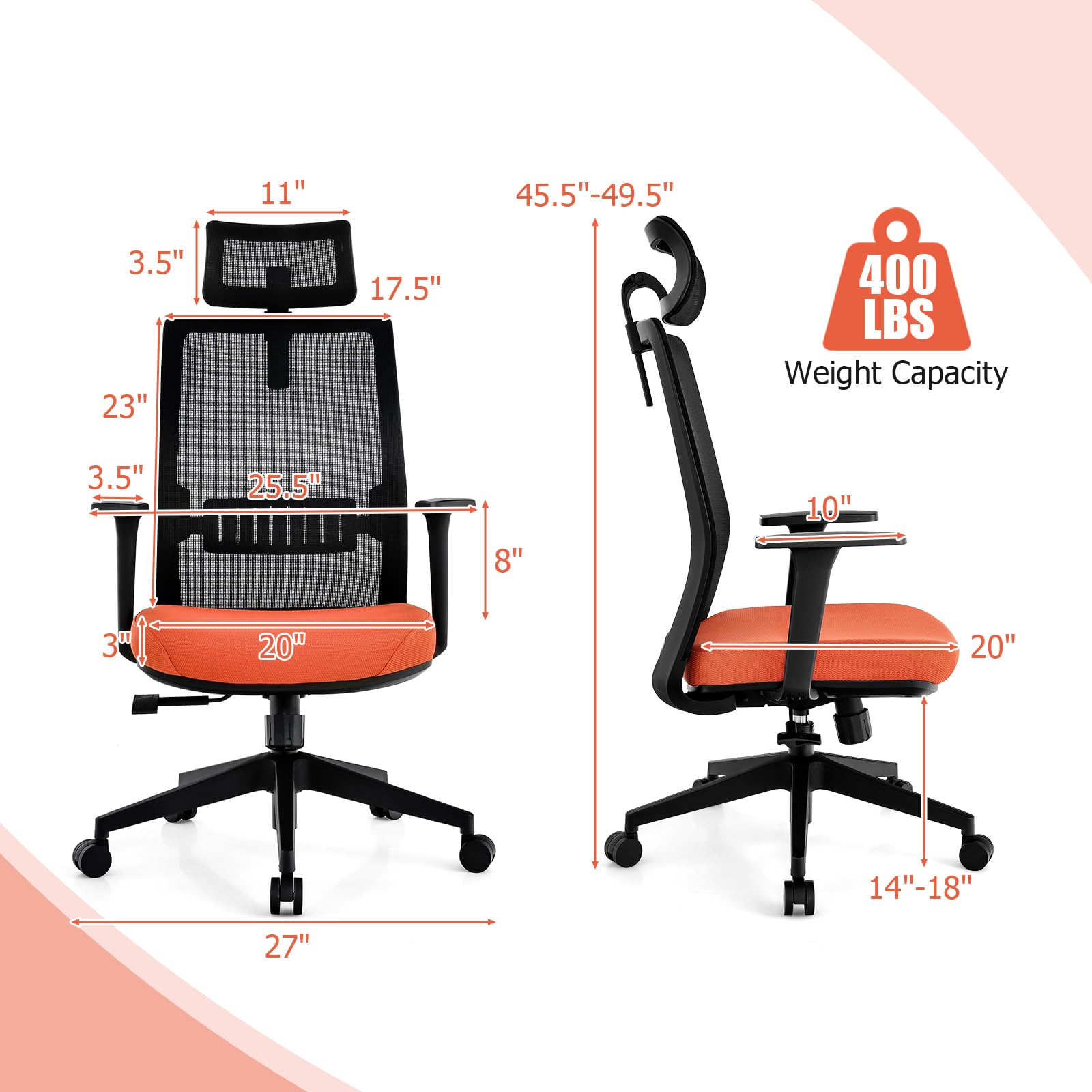 Ergonomic Mesh Office Chair with Adjustable Lumbar and 3D Headrest