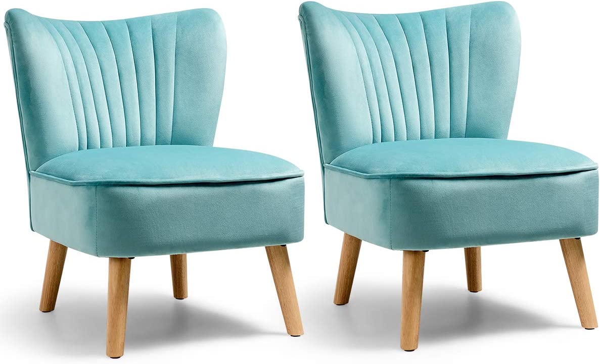 Velvet Accent Chair, Upholstered Modern Sofa Chair with Wood Legs & Thickly Padded