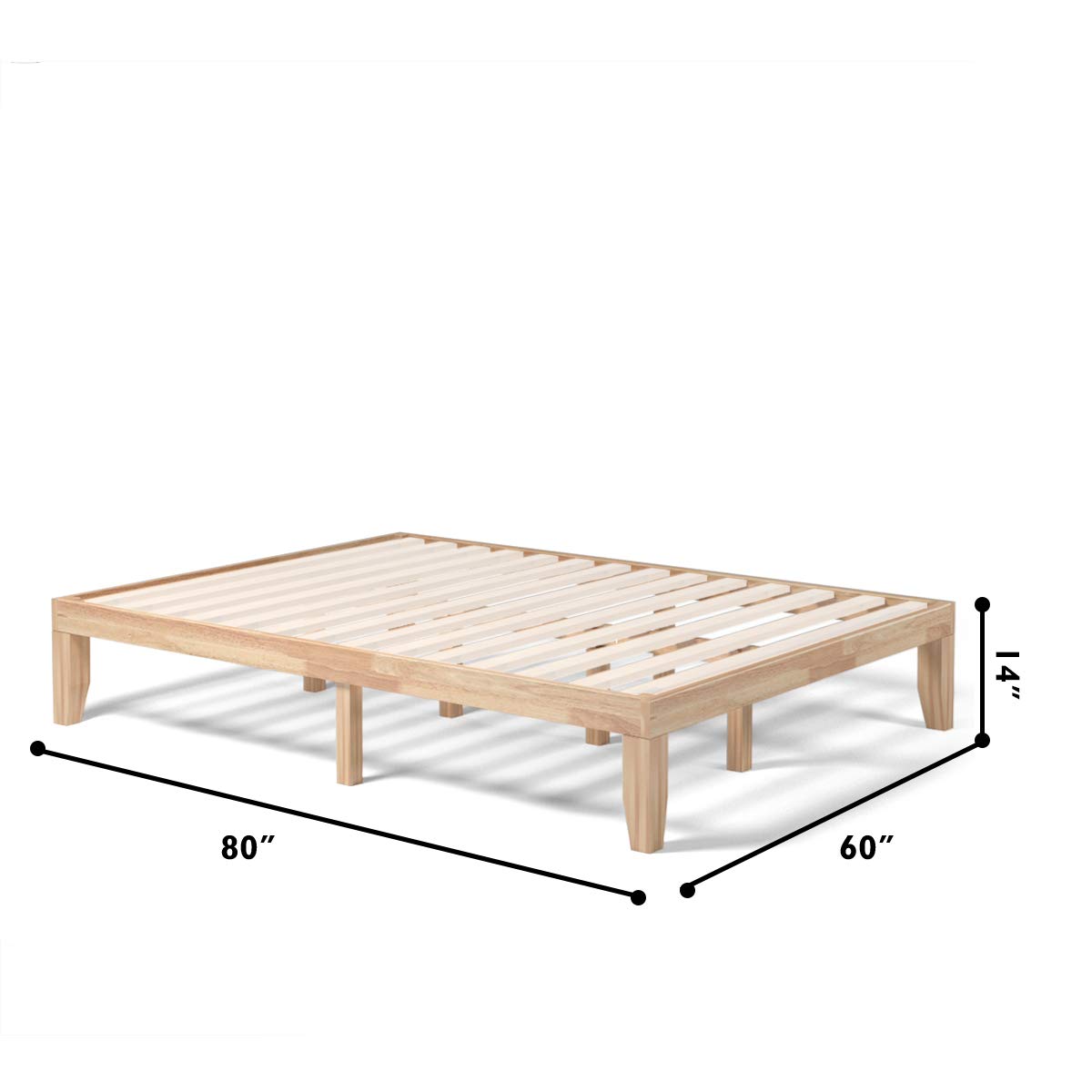14 Inches Wood Platform Bed Frame, Solid Wood Mattress Foundation with Rubber Wood Frame