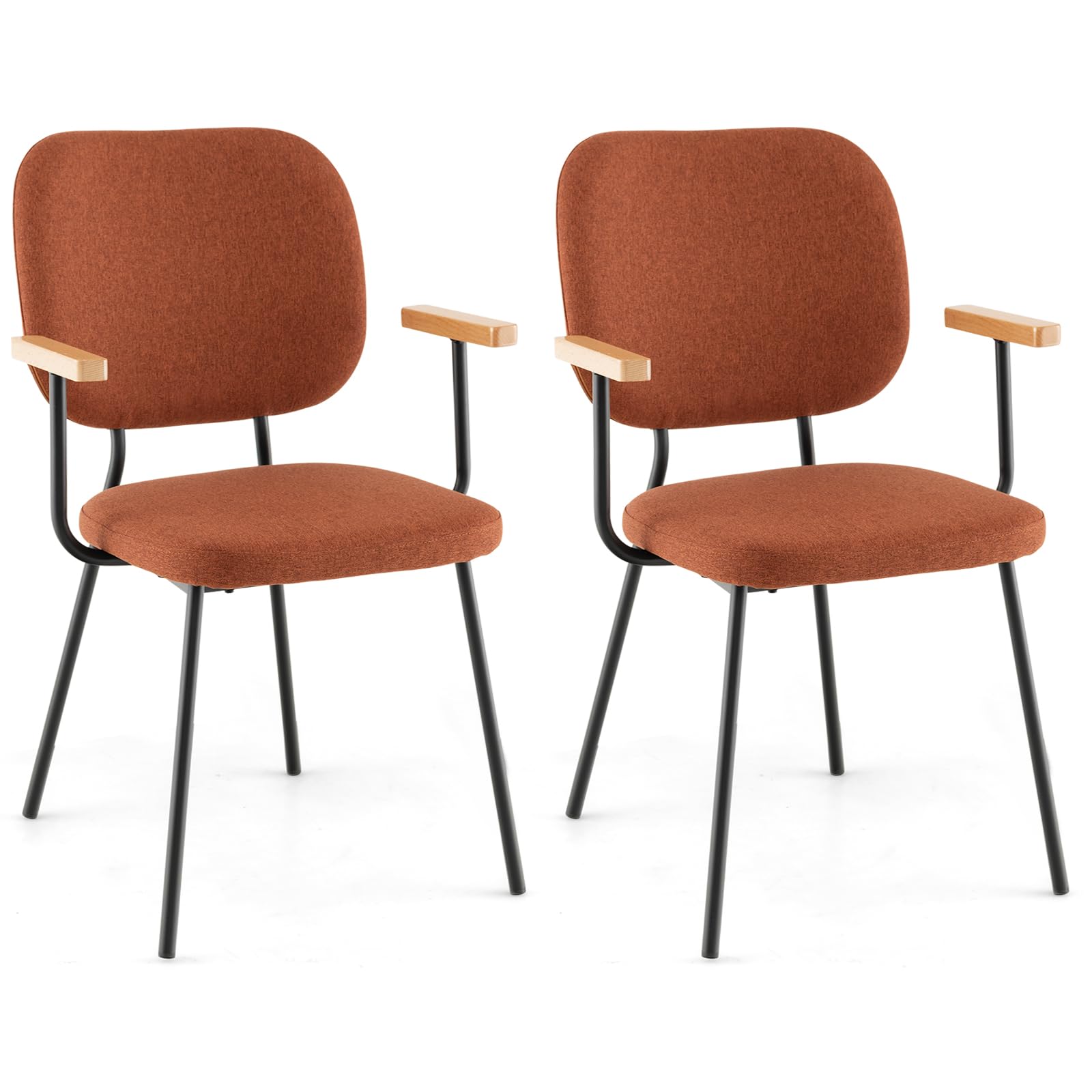 Modern Fabric Dining Chair Set of 2/4, Padded Armchairs with Linen Fabric, Sturdy Metal Legs, Curved Backrest