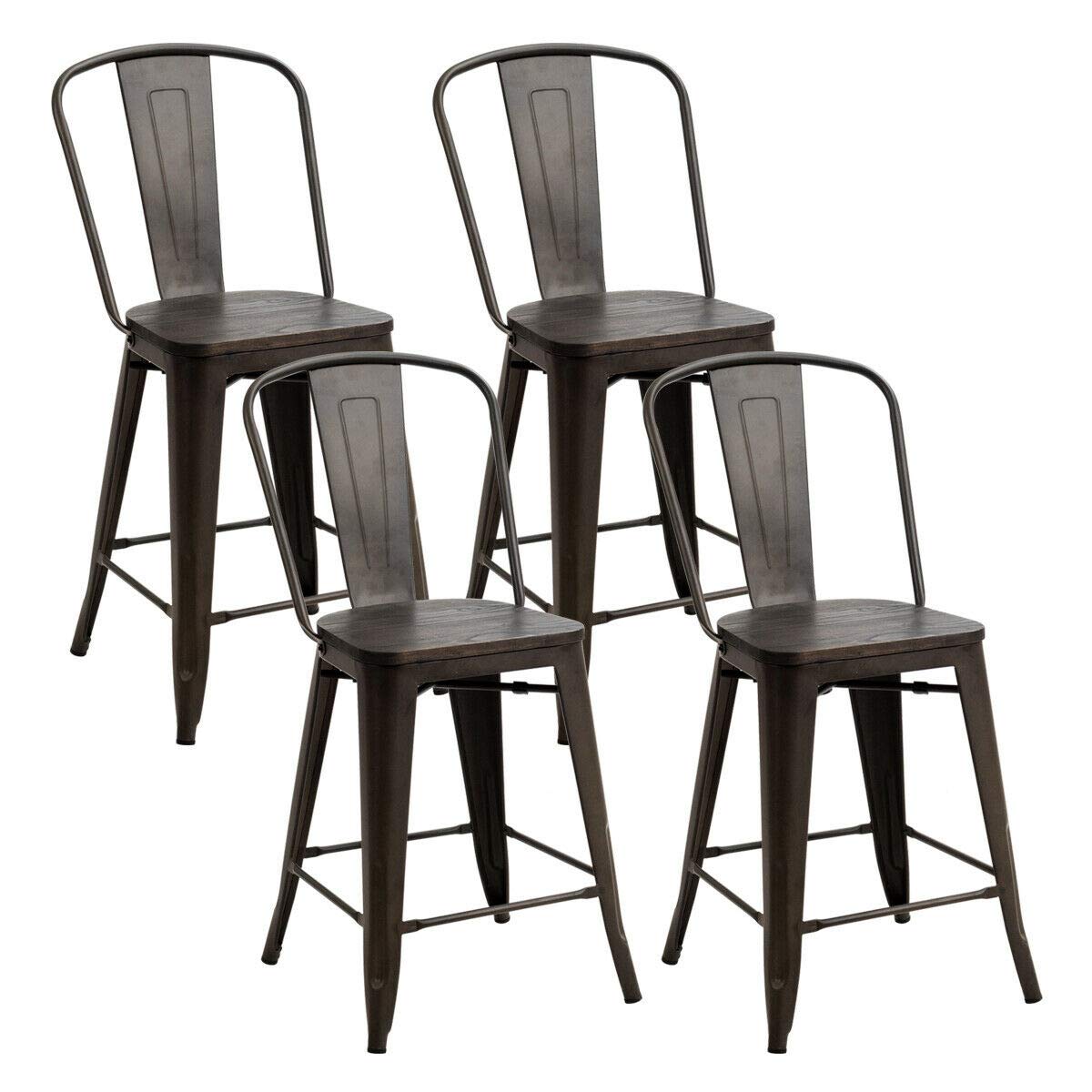 Dining Chairs Set of 4, Metal Counter Height Bar Stools Stackable Industrial Vintage Tolix Style