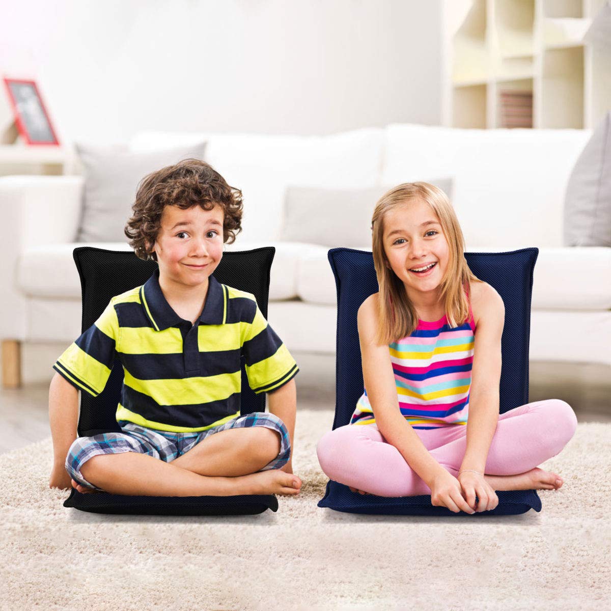 Adjustable Mesh Floor Sofa Chair, 6-Position Multi-Angle Padded Floor Chair for Gaming Reading Meditation