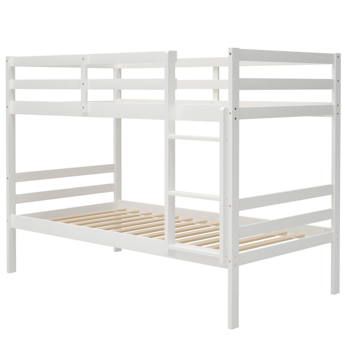 Twin Over Twin Wood Bunk Bed with Ladder & Safety Guardrail