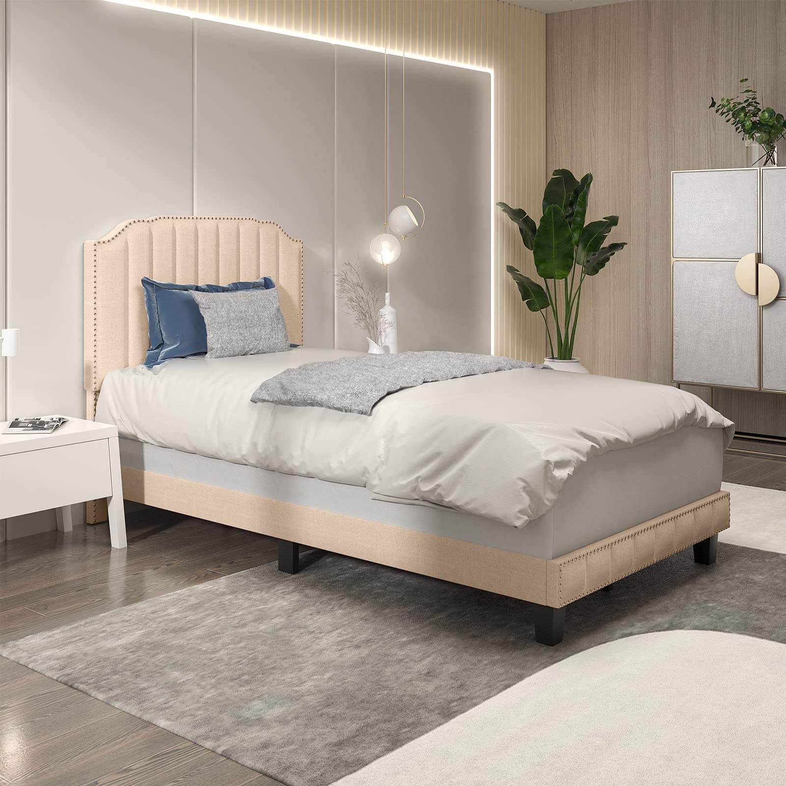 Twin/Full/Queen Size Upholstered Platform Bed Frame with Headboard