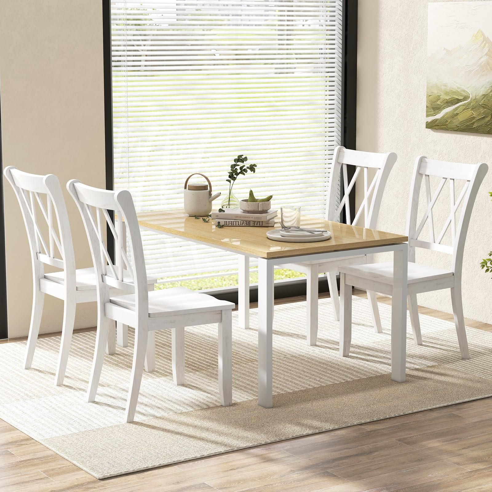 Set of 2/4 Dining Chairs, Rubber Wood Dining Room Chair, Farmhouse Dining Side Chairs