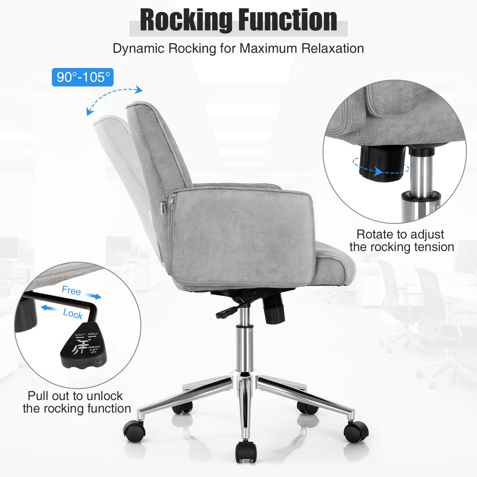 Home Office Desk Chair, Faux Leather Desk Chair with Wheels and Armrests, Height Adjustable