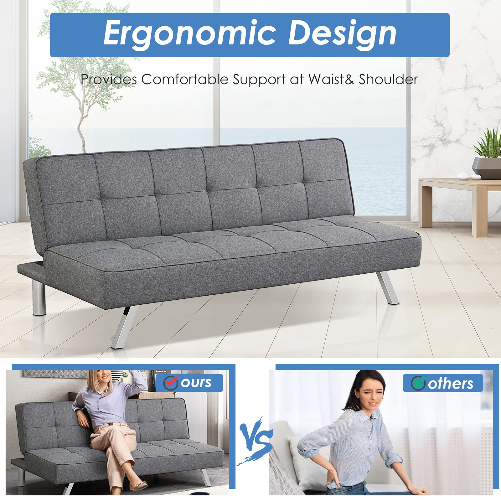 3 Seater Convertible Sofa Bed with 3 Adjustable Angles